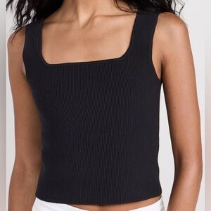 Reformation Julia Square Neck Ribbed Sweater Knit Tank Top in Black Size Medium